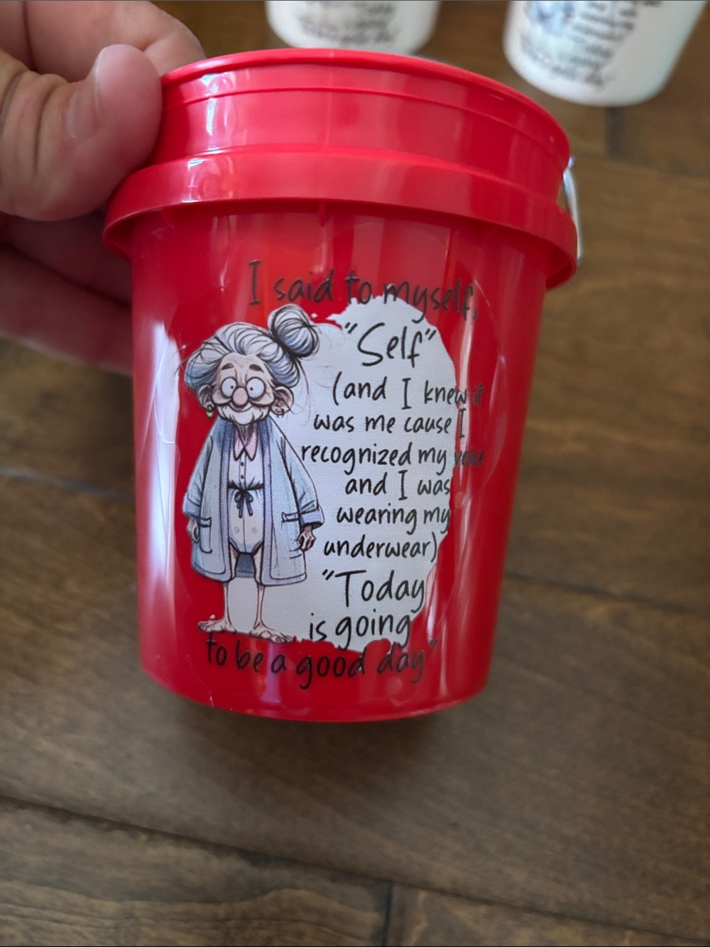 Funny Quote Cartoon Buckets - Red or White - Picture 2 of 3